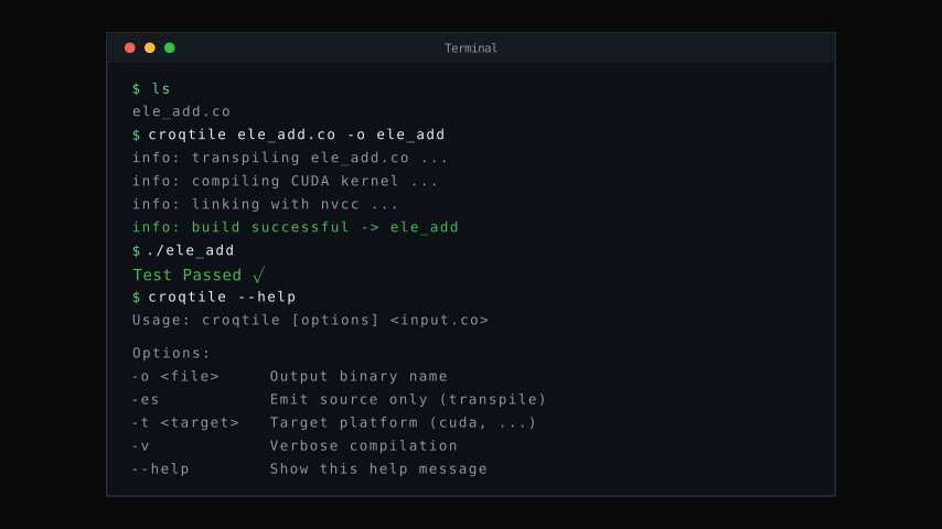 Terminal: compile and run Croqtile