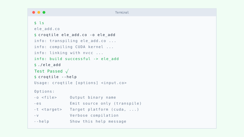 Terminal: compile and run Croqtile