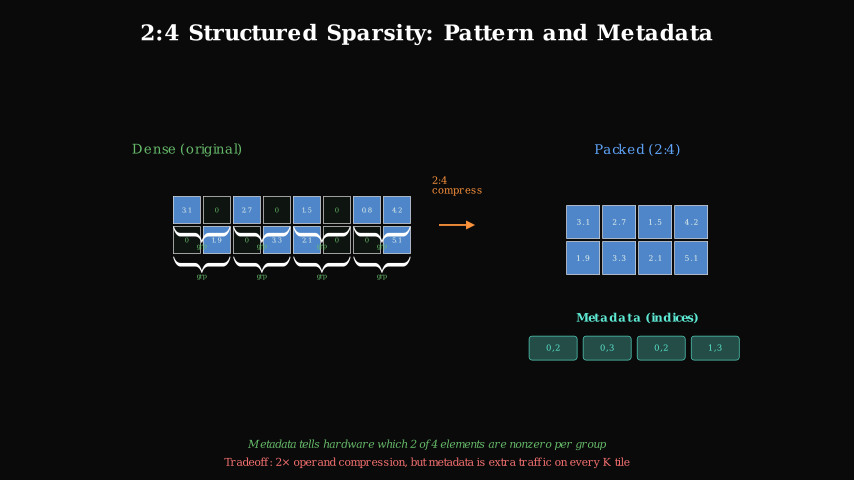 2:4 sparsity pattern and metadata