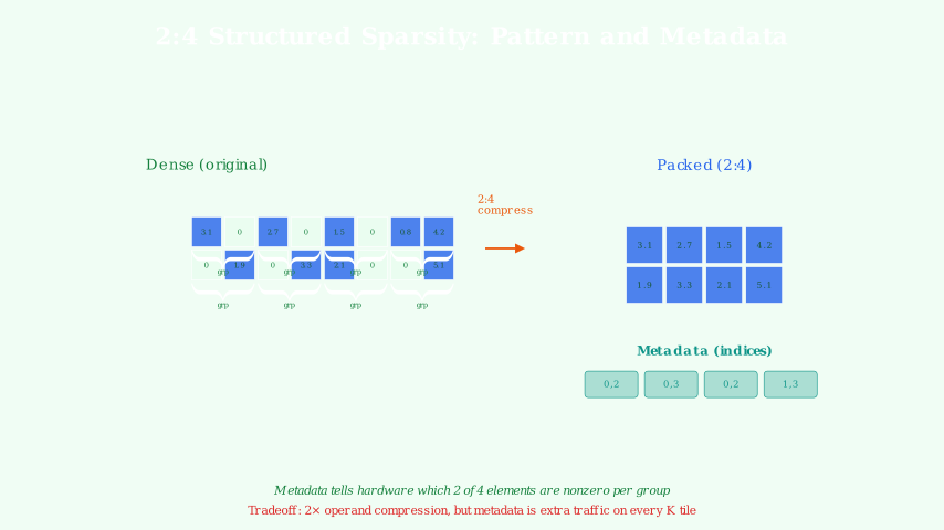2:4 sparsity pattern and metadata